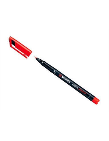 Stylo-feutre stabilo ohp pen permanent pointe fine 0.7mm encre indélébile multi-supports agrafe coloris rouge.