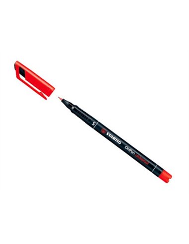 Stylo-feutre stabilo ohp pen permanent pointe extra fine 0.4mm encre indélébile multi-supports agrafe coloris rouge.