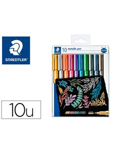 Marqueur staedtler corps metallique 8323 pointe ogive 2,7mm trace 1 a 2mm pack de 10 assortis.