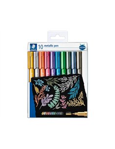 Marqueur staedtler corps metallique 8323 pointe ogive 2,7mm trace 1 a 2mm pack de 10 assortis. 2