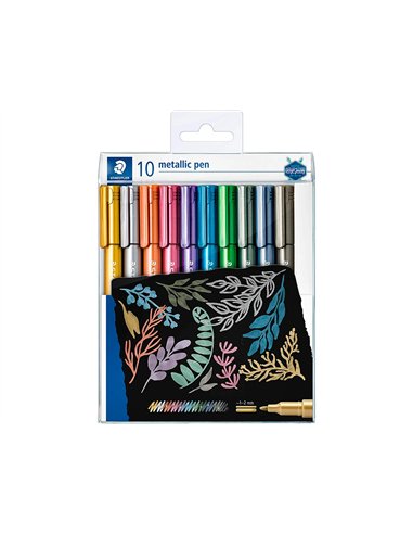 Marqueur staedtler corps metallique 8323 pointe ogive 2,7mm trace 1 a 2mm pack de 10 assortis.