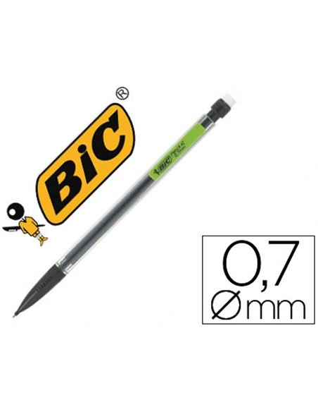 Porte-mine bic matic classic 0.7mm embout gomme corps transparent intérieur gris agrafe colorée 3 mines hb original.