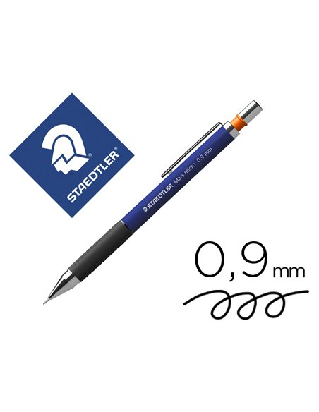 Porte-mine staedtler mars micro 0.9mm embout et agrafe métalliques grip caoutchouc amortisseur mine.