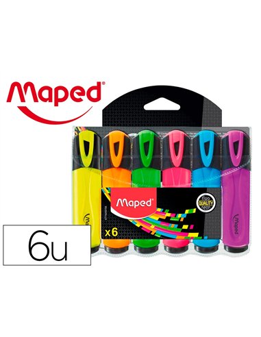 Surligneur maped fluo'peps fluorescent classic couleurs assorties pochette de 6.