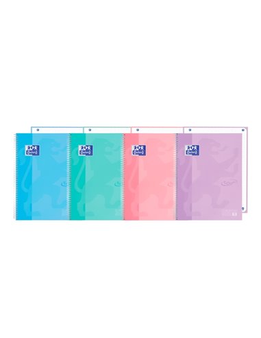 Cahier Oxford School Touch Europeanbook 1 A4+ 80 feuilles microperforées 1 ligne - Couverture extra rigide - Couleurs assorties