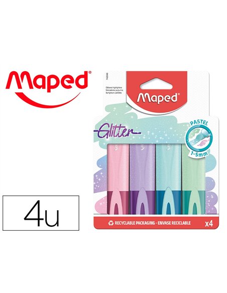 Surligneurs maped fluo'peps classic glitter pochette de 4.