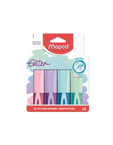 Surligneurs maped fluo'peps classic glitter pochette de 4.