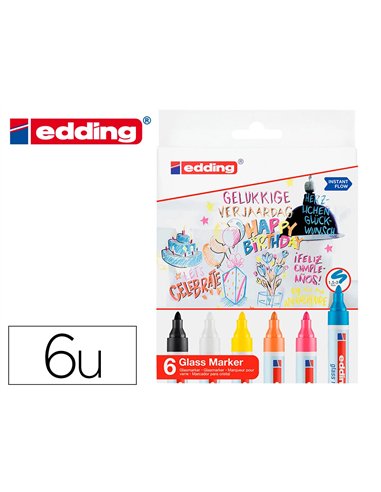 Marqueur edding 95 pour verre pointe ronde trace 1,5 a 3mm coloris assortis.