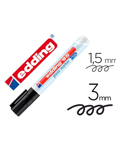Marqueur edding 95 pour verre pointe ronde trace 1,5 a 3mm coloris noir.