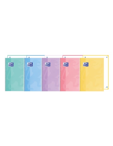 Cahier Oxford School Touch Europeanbook 1 A4+ 80 feuilles microperforées, ligné à pois, couverture extra rigide, couleurs pastel