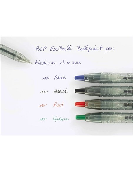 Stylo-bille pilot b2p ecoball begreen retractable rechargeable. Pointe moyenne. Coloris noir 621581.