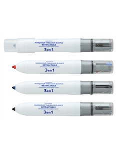 Marqueur juvenilia effacable tableau blanc multicolore 3 en 1 rechargeable pointe fine conique retractable.