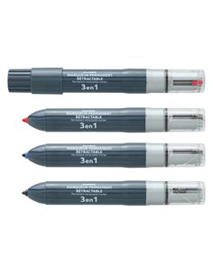 Marqueur juvenilia permanent multicolore 3 en 1 rechargeable pointe fine conique retractable.