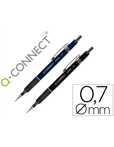 Porte-mine q-connect kappa 0.7mm pointe rétractable gomme bouton poussoir grip caoutchouc coloris assortis.