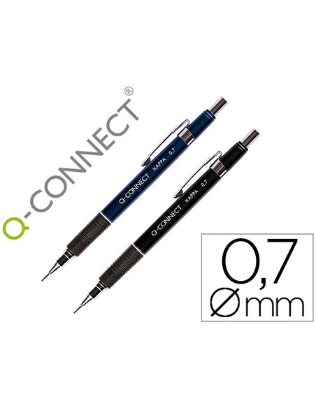 Porte-mine q-connect kappa 0.7mm pointe rétractable gomme bouton poussoir grip caoutchouc coloris assortis.