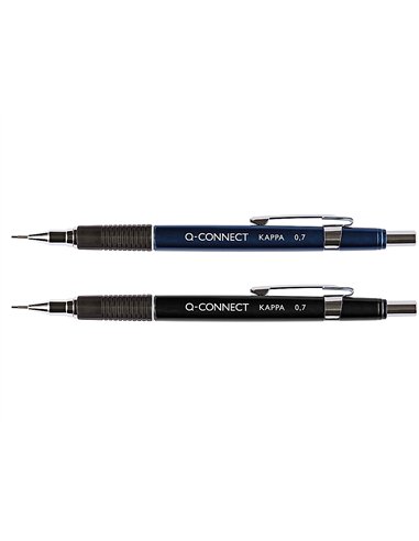 Porte-mine q-connect kappa 0.7mm pointe rétractable gomme bouton poussoir grip caoutchouc coloris assortis.