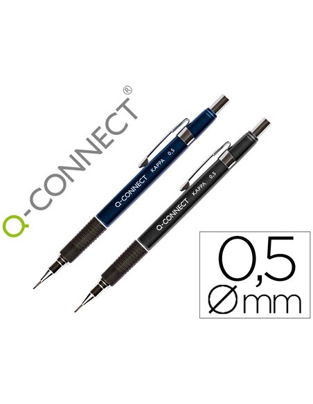 Porte-mine q-connect kappa 0.5mm pointe rétractable gomme bouton poussoir grip caoutchouc coloris assortis.