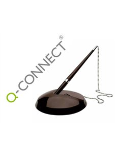 Stylo-bille q-connect sur socle plastique lesté chaînette nickelée rechargeable 4 recharges encre bleue.