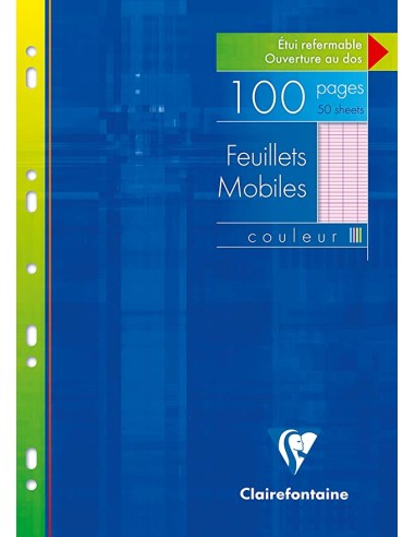 Feuillet mobile clairefontaine a4 210x297mm papier vélin velouté 100 pages 90g séyès perforé coloris rose