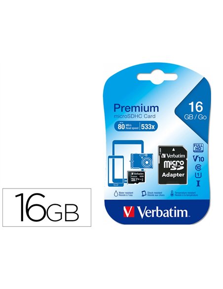 Micro sdhc verbatim 16gb classe 10 avec adaptateur ideal videos qualite cinema hd 3d vitesse ecriture.