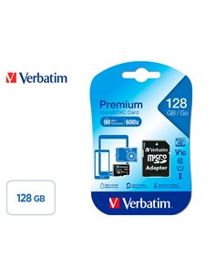 Micro sdhc verbatim 128gb classe 10 avec adaptateur ideal videos qualite cinema hd 3d vitesse ecriture.