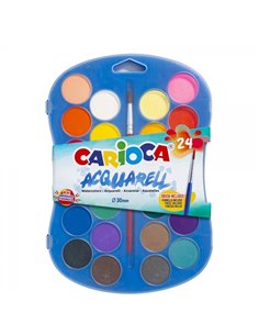 Carioca Acuarell Pack de 24 aquarelles en godets de 30 mm - Lumineuses - Facilement miscibles - Couleurs assorties