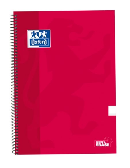 Cahier à spirale classique Oxford School, couverture extra rigide, écriture et effacement, ligné 2,5 mm, 80 feuilles, rouge