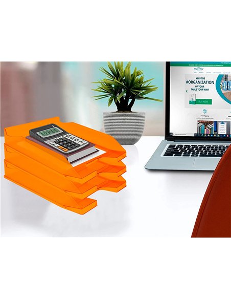 Corbeille à courrier q-connectpolypropylène documents a4+ 240x320mm empilable 350x255x65mm coloris orange transparent.