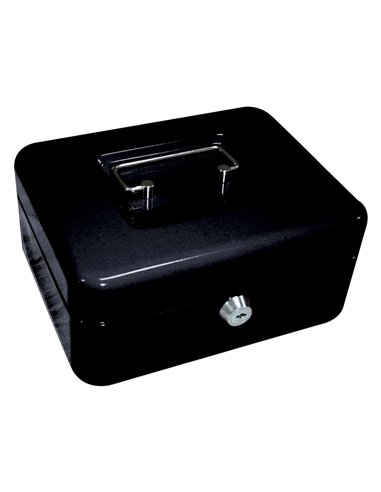 Caisse monnaie q-connect structure acier 0.8mm épaisseur plateau amovible espace billets 200x160x90mm coloris noir.