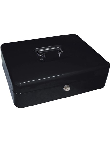 Caisse monnaie q-connect structure acier 0.8mm épaisseur plateau amovible espace billets 300x240x90mm coloris noir.