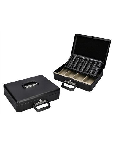 Caisse monnaie q-connect structure acier 0.8mm épaisseur plateau amovible espace billets 370x110x290mm coloris noir.