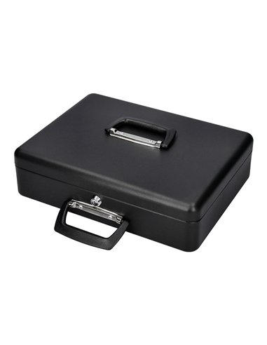 Caisse monnaie q-connect structure acier 0.8mm épaisseur plateau amovible espace billets 370x110x290mm coloris noir.