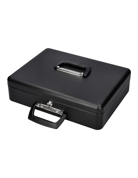 Caisse monnaie q-connect structure acier 0.8mm épaisseur plateau amovible espace billets 370x110x290mm coloris noir.