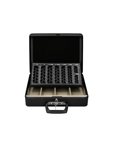 Caisse monnaie q-connect structure acier 0.8mm épaisseur plateau amovible espace billets 370x110x290mm coloris noir.