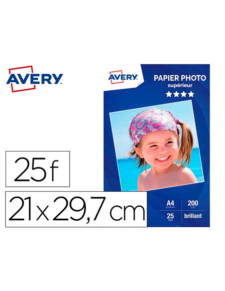 Papier photo avery brillant 200g a4 paquet de 25 feuilles.