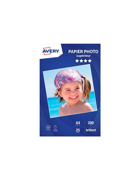 Papier photo avery brillant 200g a4 paquet de 25 feuilles.