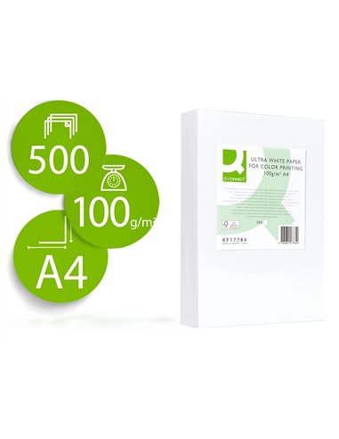 Papier q-connect multifonction ultrawhite a4 100g/m2 blancheur 170 opacité 96 rigidité 60 500 feuilles.