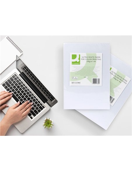 Papier q-connect multifonction ultrawhite a4 100g/m2 blancheur 170 opacité 96 rigidité 60 500 feuilles.