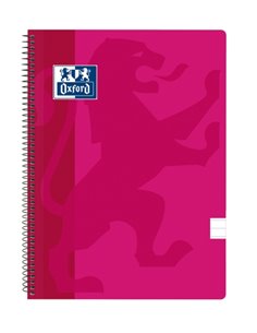 Cahier à spirale classique Oxford School, couverture plastique, folio – 1 ligne avec marge – 80 feuilles – Fuchsia