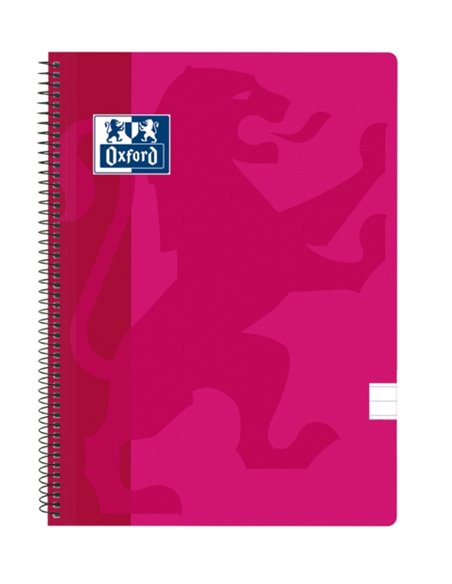 Cahier à spirale classique Oxford School, couverture plastique, folio – 1 ligne avec marge – 80 feuilles – Fuchsia