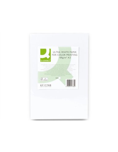 Papier q-connect multifonction ultrawhite a3 100g/m2 blancheur 170 opacité 96 rigidité 60 500 feuilles.