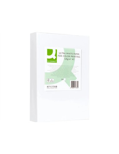 Papier q-connect multifonction ultrawhite a3 120g/m2 blancheur 170 opacité 96 rigidité 60 250 feuilles.