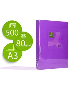 Papier couleur q-connect multifonction a3 80g/m2 unicolore lilas ramette 500 feuilles.