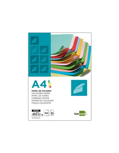 Papier couleur liderpapel multifonction a4 80g/m2 10 coloris assortis paquet 100 feuilles.