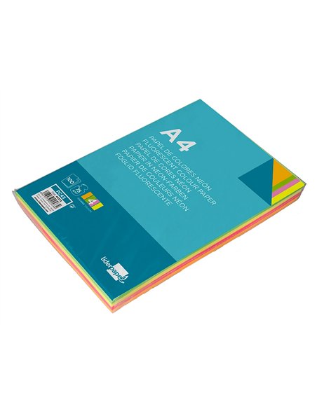 Papier couleur néon liderpapel multifonction a4 75g 4 coloris assortis néons jaune orange rose vert 100f.