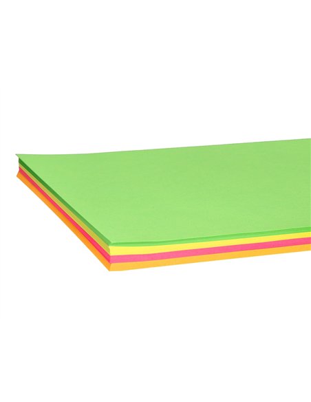 Papier couleur néon liderpapel multifonction a4 75g 4 coloris assortis néons jaune orange rose vert 100f.