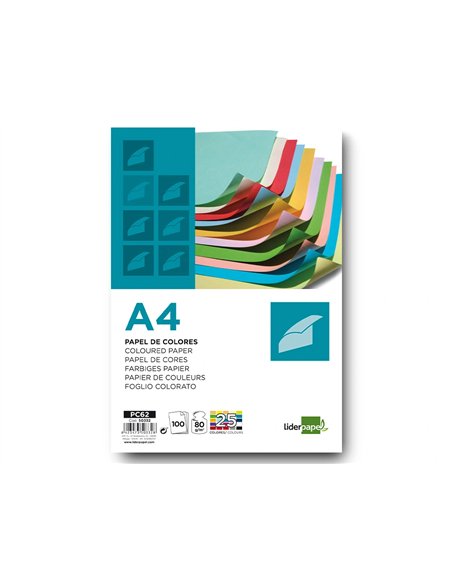 Papier couleur liderpapel multifonction a4 80g/m2 assortiment 25 couleurs paquet 100 feuilles.