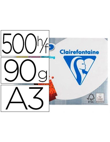Papier clairefontaine multifonction laser couleur dcp a3 90g/m2 blanc satiné parfaite opacité 500 feuilles.