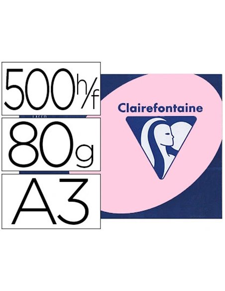 Papier couleur clairefontaine trophée multifonction a3 80g/m2 rose pastel paquet 500 feuilles.