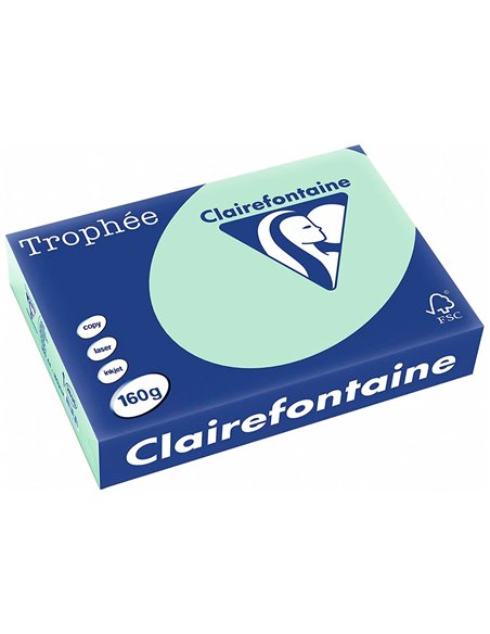 Papier couleur clairefontaine trophée multifonction a4 160g/m2 vert pastel paquet 250 feuilles.